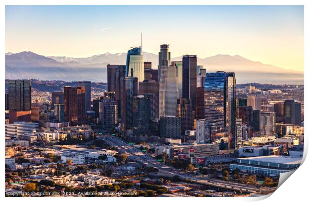 Aerial city sunrise view over Metropolitan Los Angeles  Print by Spotmatik 
