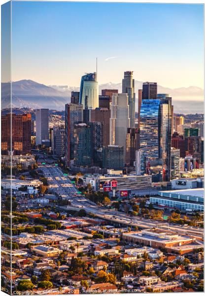 Aerial view sunrise of Los Angeles city skyline  Canvas Print by Spotmatik 