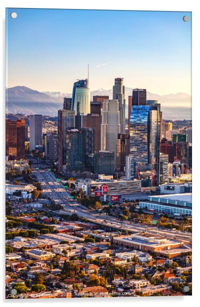 Aerial view sunrise of Los Angeles city skyline  Acrylic by Spotmatik 