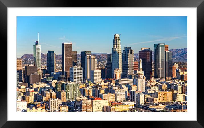 Aerial Los Angeles city skyline Southern California America Framed Mounted Print by Spotmatik 