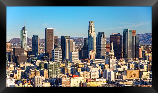 Aerial Los Angeles city skyline Southern California America Framed Print by Spotmatik 