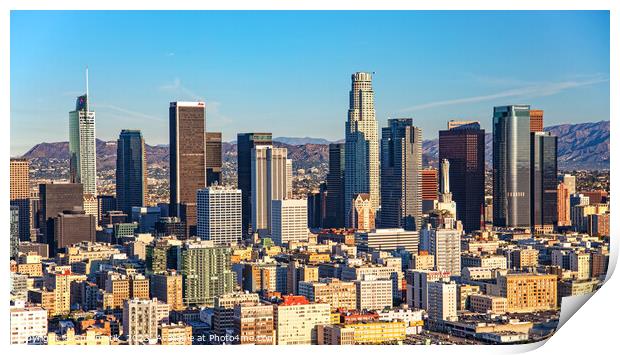 Aerial Los Angeles city skyline Southern California America Print by Spotmatik 