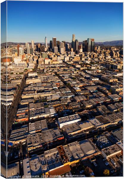 Aerial of Urban Los Angeles city skyscrapers America Canvas Print by Spotmatik 