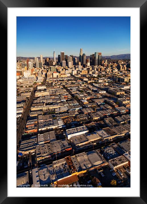 Aerial of Urban Los Angeles city skyscrapers America Framed Mounted Print by Spotmatik 