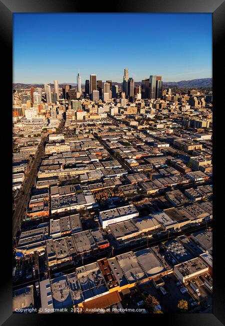 Aerial of Urban Los Angeles city skyscrapers America Framed Print by Spotmatik 