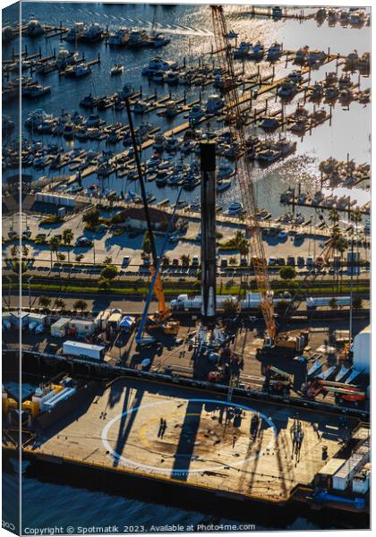 Aerial Space X Long beach boat marina Port Los Angeles Canvas Print by Spotmatik 