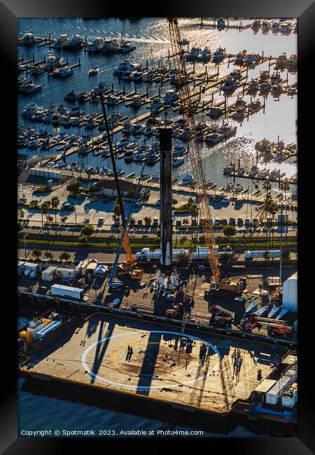 Aerial Space X Long beach boat marina Port Los Angeles Framed Print by Spotmatik 