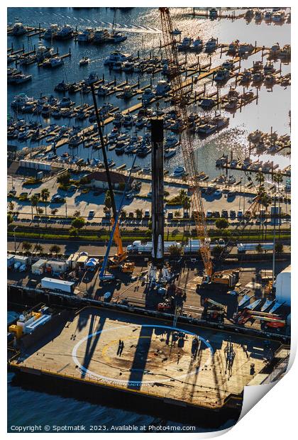 Aerial Space X Long beach boat marina Port Los Angeles Print by Spotmatik 