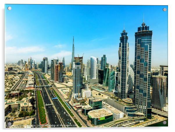 Aerial view Dubai city skyscrapers Sheikh Zayed Road  Acrylic by Spotmatik 