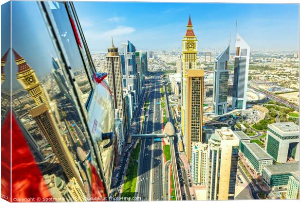 Aerial Helicopter view of Dubai City Skyline UAE Canvas Print by Spotmatik 