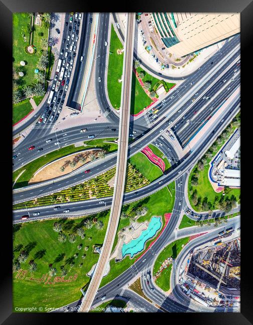 Aerial of Dubai junction Intersection Sheikh Zayed Road  Framed Print by Spotmatik 