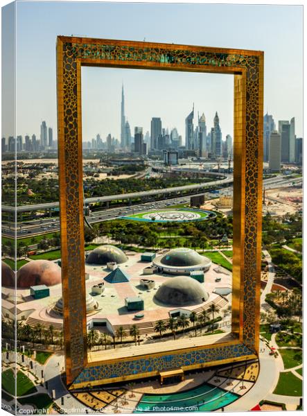 Aerial Dubai Frame Zabeel Park Sheikh Zayed Road  Canvas Print by Spotmatik 
