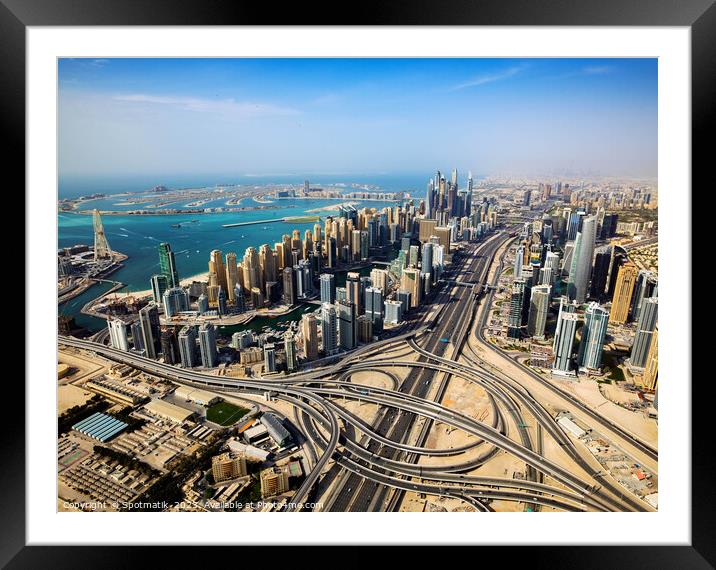 Aerial Dubai city skyscrapers Palm Jumeirah Island UAE  Framed Mounted Print by Spotmatik 