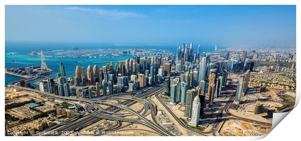 Aerial Dubai city skyscrapers Sheikh Zayed Road Intersection Print by Spotmatik 