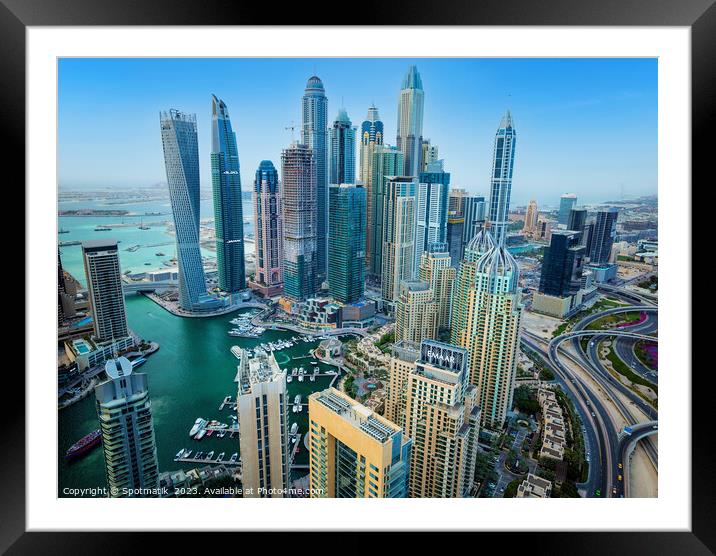 Aerial Dubai cityscape Marina Mall Emirates Middle East  Framed Mounted Print by Spotmatik 