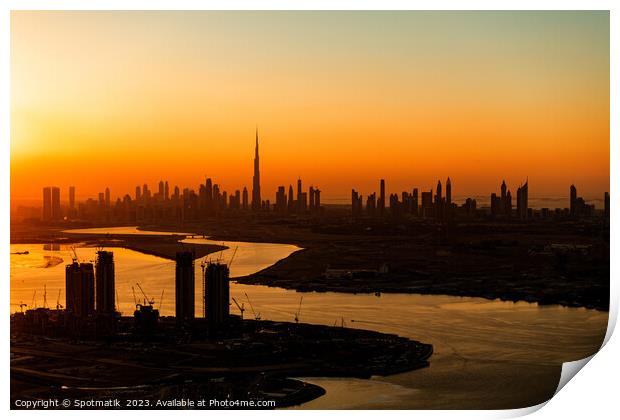 Aerial Dubai sunset a famous travel tourism destination  Print by Spotmatik 