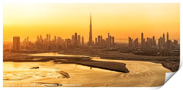 Aerial sunset view of Dubai city skyscrapers UAE Print by Spotmatik 