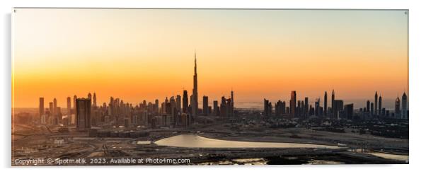 Aerial Panorama sunset Dubai city modern skyscrapers UAE Acrylic by Spotmatik 