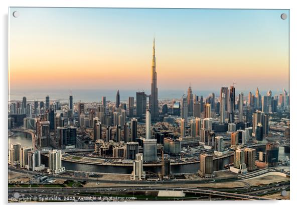 Aerial view Dubai city skyscrapers Burj Khalifa UAE Acrylic by Spotmatik 