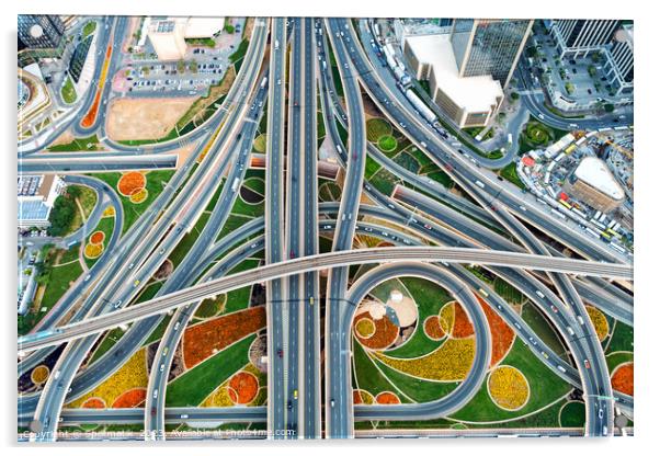 Aerial Dubai highway Intersection Sheikh Zayed Road UAE Acrylic by Spotmatik 