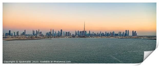 Aerial Panoramic sunset view of Dubai city skyscrapers  Print by Spotmatik 