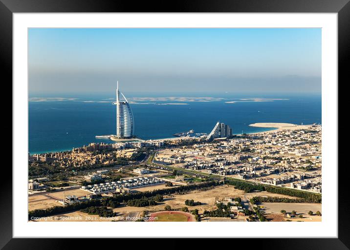 Aerial Burj Al Arab luxury Hotel complex UAE  Framed Mounted Print by Spotmatik 