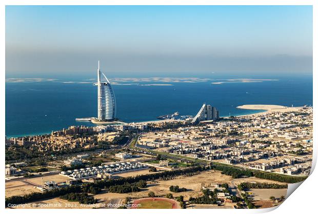 Aerial Burj Al Arab luxury Hotel complex UAE  Print by Spotmatik 