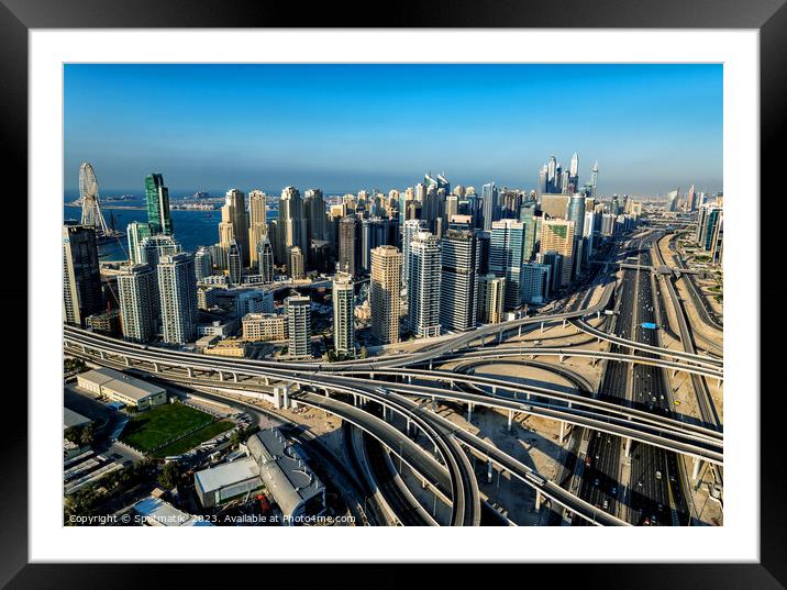 Aerial Dubai city skyscrapers modern highway interchange UAE Framed Mounted Print by Spotmatik 