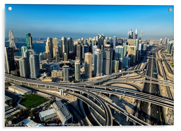 Aerial Dubai city skyscrapers modern highway interchange UAE Acrylic by Spotmatik 
