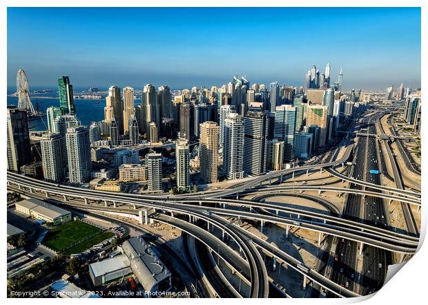 Aerial Dubai city skyscrapers modern highway interchange UAE Print by Spotmatik 