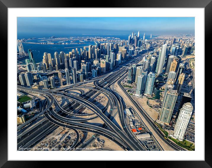 Aerial view of Dubai Interchange Sheikh Zayed Road  Framed Mounted Print by Spotmatik 