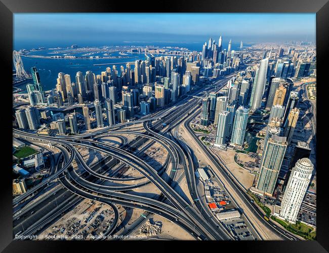 Aerial view of Dubai Interchange Sheikh Zayed Road  Framed Print by Spotmatik 