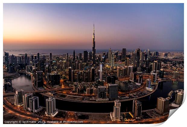 Aerial sunset view Dubai Skyline Burj Khalifa Skyscraper  Print by Spotmatik 