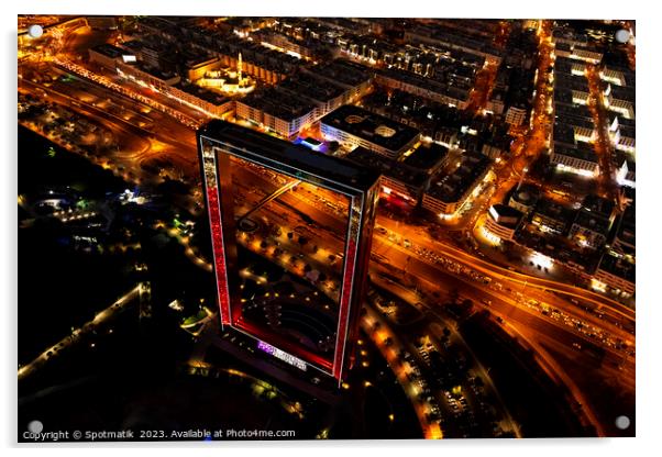 Aerial illuminated night view Dubai city Frame UAE  Acrylic by Spotmatik 