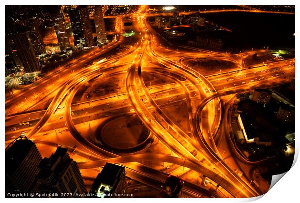 Aerial Dubai view Sheikh Zayed Road at night  Print by Spotmatik 