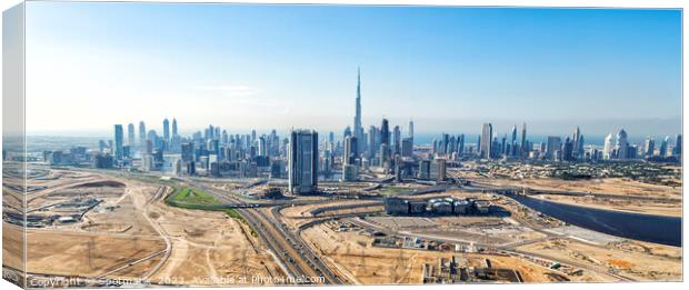 Aerial Panorama view Dubai center city skyscrapers UAE Canvas Print by Spotmatik 
