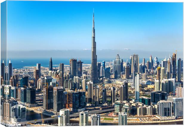 Aerial view of Burj Khalifa city skyscrapers UAE Canvas Print by Spotmatik 