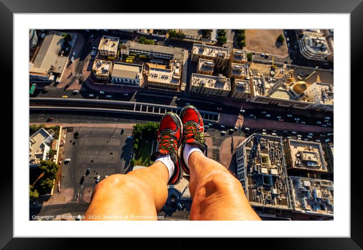 Aerial male photographer Dubai from Helicopter UAE Framed Mounted Print by Spotmatik 