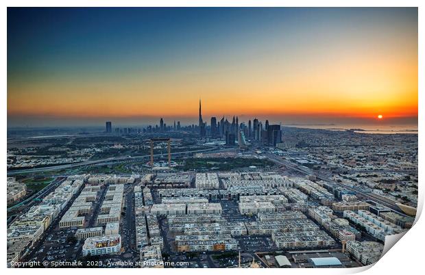 Aerial sunset view of Dubai city skyscrapers UAE  Print by Spotmatik 