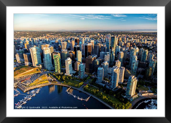 Aerial Vancouver Harbour Skyscrapers Seaplane Framed Mounted Print by Spotmatik 