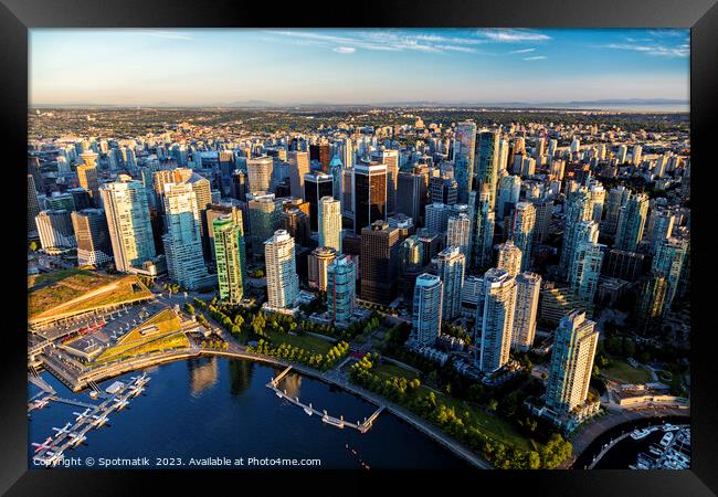 Aerial Vancouver Harbour Skyscrapers Seaplane Framed Print by Spotmatik 