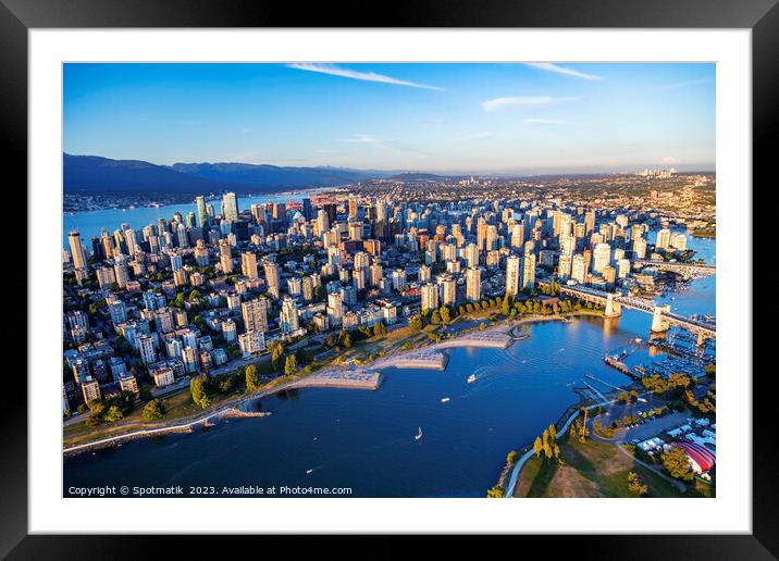 Aerial Vancouver skyscrapers English Bay Burrard Street Bridge  Framed Mounted Print by Spotmatik 
