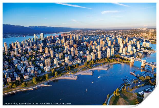 Aerial Vancouver skyscrapers English Bay Burrard Street Bridge  Print by Spotmatik 