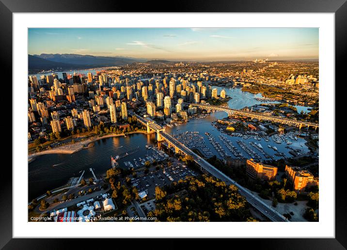 Aerial Vancouver city skyscrapers Burrard Street Bridge Canada Framed Mounted Print by Spotmatik 
