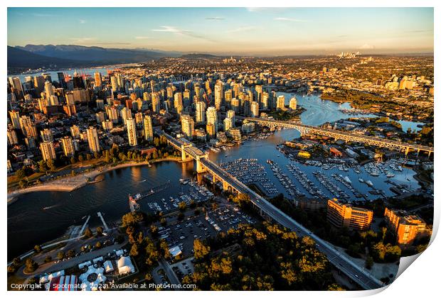 Aerial Vancouver city skyscrapers Burrard Street Bridge Canada Print by Spotmatik 