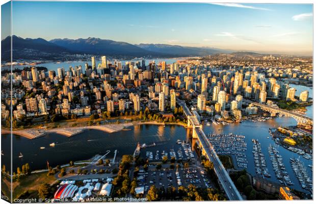 Aerial view Vancouver skyscrapers Burrard Street Bridge Canada Canvas Print by Spotmatik 