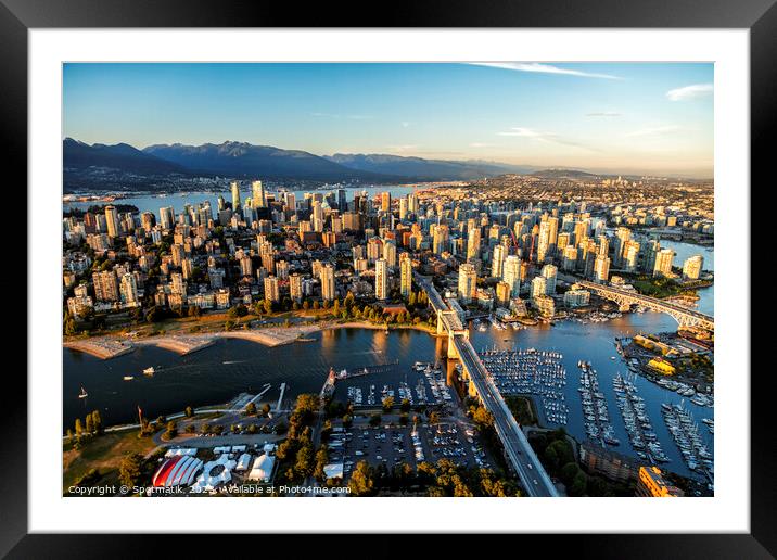 Aerial view Vancouver skyscrapers Burrard Street Bridge Canada Framed Mounted Print by Spotmatik 