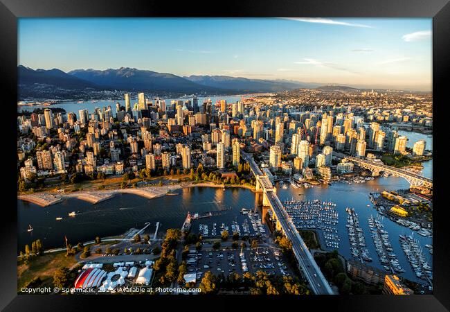 Aerial view Vancouver skyscrapers Burrard Street Bridge Canada Framed Print by Spotmatik 
