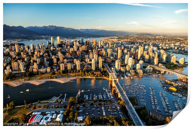 Aerial view Vancouver skyscrapers Burrard Street Bridge Canada Print by Spotmatik 