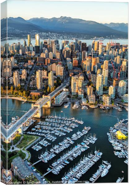 Aerial view of Vancouver skyscrapers Burrard Street Bridge  Canvas Print by Spotmatik 